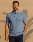 Polo Uomo Vintage Lavata – Effetto Slavato Casual Rétro - Blu Slavato - indossato