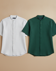 Camicia Uomo Effetto Seersucker – Fresca e Testurizzata Estiva - Verde e Bianco