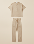 Completo Coordinato Uomo Camicia Lino e Pantaloni Lunghi - Beige Naturale
