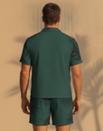 Completo Coordinato Uomo Camicia Camp Fantasia Foglie e Pantaloncini - vista posteriore
