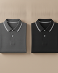 Polo Uomo con Bordi a Contrasto – Colletto e Polsini Rigati Eleganti - Nero con Grigio