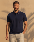 Polo Uomo Colletto a Righe Multiple – Bordi Rigati Eleganti - Navy con Righe - indossato