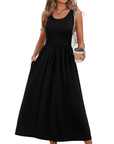 Jensy Vestito Midi Donna – Vestito A-Line Fluido con Tasche, Vita Impero e Taglio Elegante Estivo