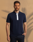 Polo Uomo con Placket a Contrasto – Dettaglio Raffinato - Navy con Bianco - indossato