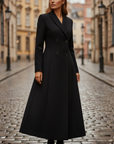 Cappotto Donna Lungo Nero Poliestere Doppiopetto
