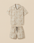 Completo Coordinato Uomo Camicia Tropicale e Pantaloncini - Palme Beige