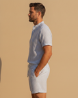 Completo Coordinato Uomo Camicia Righe Sottili e Pantaloncini - vista laterale