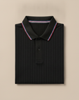 Polo Uomo Colletto a Righe Multiple – Bordi Rigati Eleganti - Nero con Righe