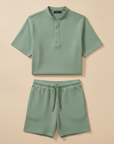 Completo Coordinato Uomo Camicia Piqué e Pantaloncini - Verde Salvia