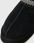 UGG Tazz II Black ciabatte platform donna in pelle scamosciata e montone nero, vista dall'alto