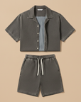 Completo Coordinato Uomo Camicia Denim Leggero e Pantaloncini - Grigio Denim
