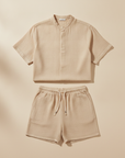 Completo Coordinato Uomo Camicia Mussola e Pantaloncini - Beige Naturale