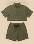 Completo Coordinato Uomo Polo Zip e Pantaloncini - Verde Militare