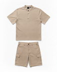 Completo Coordinato Uomo Camicia e Pantaloncini Cargo - Beige