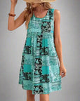Mini abito boho donna in tessuto leggero – design patchwork senza maniche
