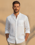 Camicia Uomo in Lino con Taschino – Naturale e Rilassata Estiva - Bianco - indossato
