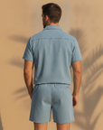 Completo Coordinato Uomo Camicia Denim Leggero e Pantaloncini - vista posteriore