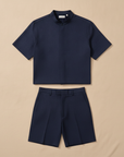 Completo Coordinato Uomo Camicia Fresco Lana Estivo e Pantaloncini - Blu Navy