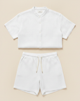 Completo Coordinato Uomo Camicia Lino a Spina e Pantaloncini - Bianco Spigato