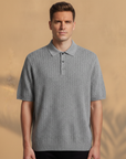 Polo Uomo in Maglia Spigata Testurizzata – Effetto Elegante - Grigio Melange - indossato
