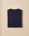 T-shirt Henley Uomo Manica Corta – Colletto con Bottoni Casual Chic - Blu Navy