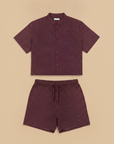 Completo Coordinato Uomo Camicia Micro-Pois e Pantaloncini - Bordeaux Micro-Pois