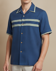 Camicia Bowling Uomo Manica Corta – Stile Rétro Anni '50 - Blu Petrolio