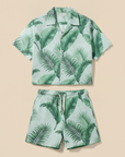 Completo Coordinato Uomo Camicia Stampa Palme e Pantaloncini - Palme Nere