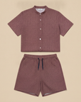 Completo Coordinato Uomo Camicia Micro-Fantasia e Pantaloncini - Bordeaux Micro