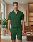 Completo Coordinato Uomo Camicia Bowling e Pantaloncini - Verde Vintage - indossato