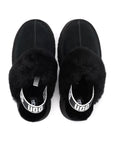 UGG Funkette Black sabot platform donna in pelle scamosciata e montone nero, dettaglio suola