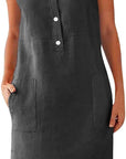 Vestito Nina Donna – Vestito Mini in Lino con Scollo Rotondo, Senza Maniche, Taglio Fluido con Tasche Estate