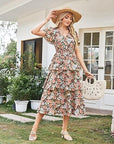 Vestito Emma a fiori a linea A – Vestito estivo con scollo a V e vita arricciata elegante da donna