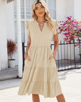 Mila Abito Midi Donna – Abito Scollo a V con Volant Senza Maniche con Tasche Estate