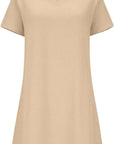 Clara Abito Donna – Abito T-Shirt Lino Mini Collo Tondo Maniche Corte Taglio Fluido Estate