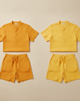 Completo Coordinato Uomo Camicia Lino Tinta Vivace e Pantaloncini - Giallo Sole