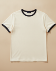 T-shirt Uomo con Bordi a Contrasto – Stile Ringer Rétro - Panna con Nero