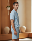 Completo Coordinato Uomo Camicia Acquerello e Pantaloncini - vista laterale