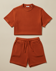 Completo Coordinato Uomo Camicia Slub e Pantaloncini - Ruggine