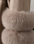 Cappotto Donna Lungo in Pelle Sintetica con Collare in Pelliccia