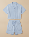 Completo Coordinato Uomo Camicia Guayabera e Pantaloncini - Azzurro