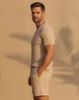 Completo Coordinato Uomo Camicia Slub e Pantaloncini - vista laterale