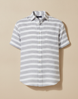 Camicia Uomo in Misto Lino a Righe – Stile Mediterraneo Fresco - Rosso e Bianco