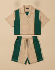 Completo Coordinato Uomo Camicia Color Block e Pantaloncini - Beige e Verde