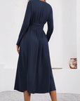Isabelle Abito Maxi Donna – Abito Scollo a V Incrociato Maniche Lunghe Elegante