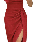 Mia Abito Donna – Abito Mini Spalla Scoperta Spacco Bodycon Brillante Serata
