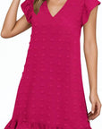 Chloé Abito Donna – Abito Midi Scollo a V Maniche Corte Volant Taglio A-Line Estate