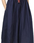 Camélia Abito Lungo in Lino Donna – Abito Bohemien Ampio con Maniche Corte e Tasche
