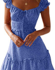 JoAnn Vestito Donna Mini Floreale – Collo a Cuore, Maniche a Volant, Vita Arricciata Estiva