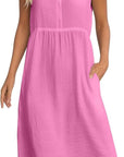 Anna Vestito Donna – Vestito Midi Lino Scollo a V Senza Maniche Tasche Taglio Fluido Estate